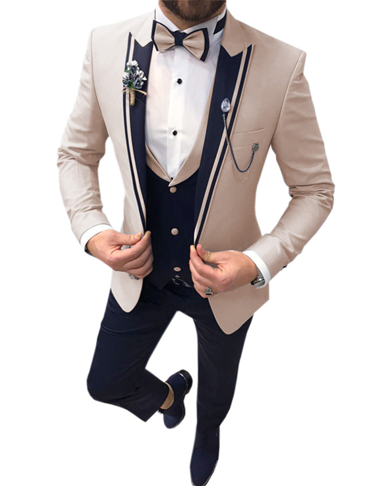 3-Piece Men's Wedding Suit Set - Black & Beige Groom Tuxedo (Jacket, Vest & Pants) | Formal Attire for Weddings, Prom & Special Occasions
