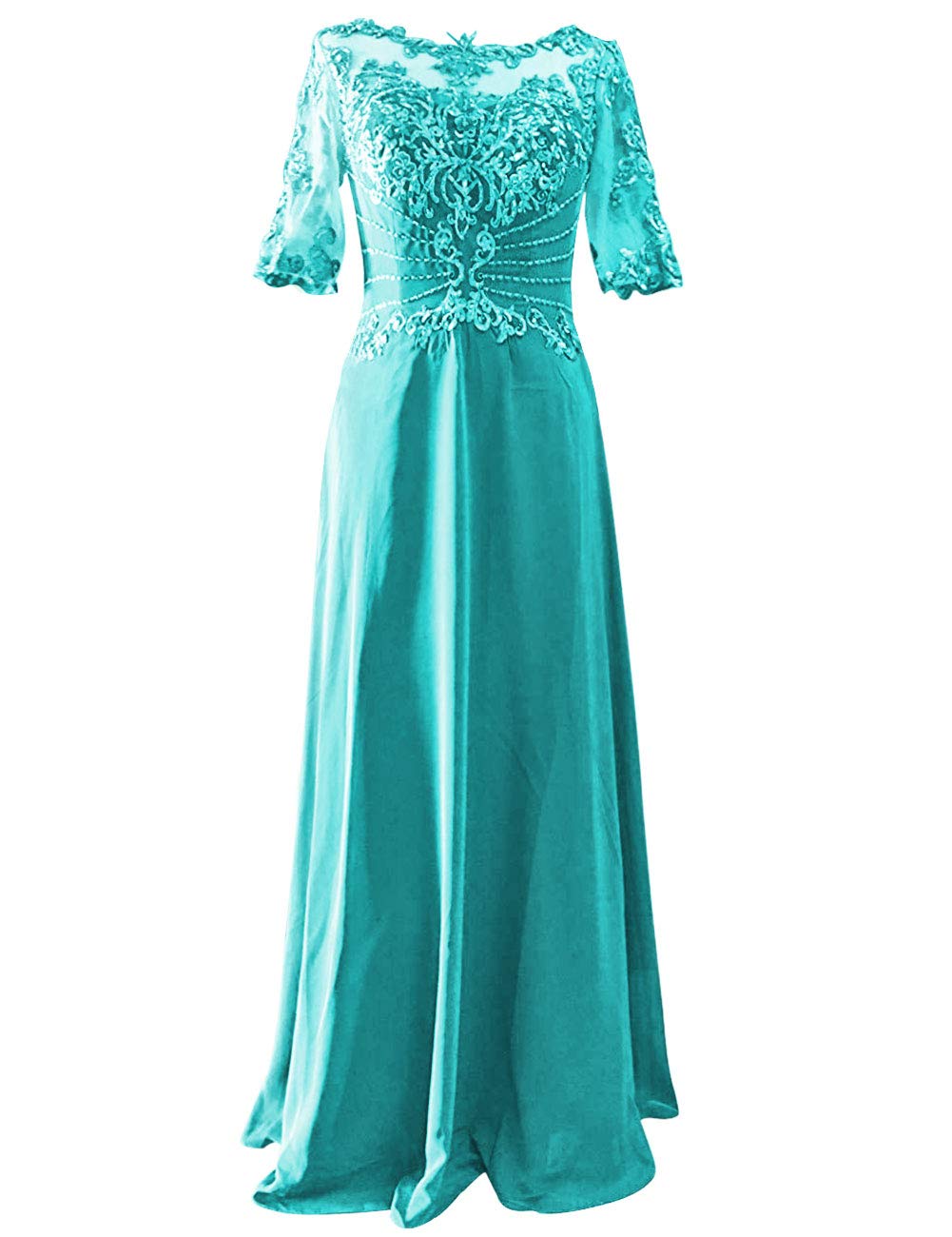 Elegant Mother of The Bride Dresses - Long Formal Evening Gown with Lace Applique & Beaded Short Sleeves | Perfect for Weddings, Galas & Special Occasions