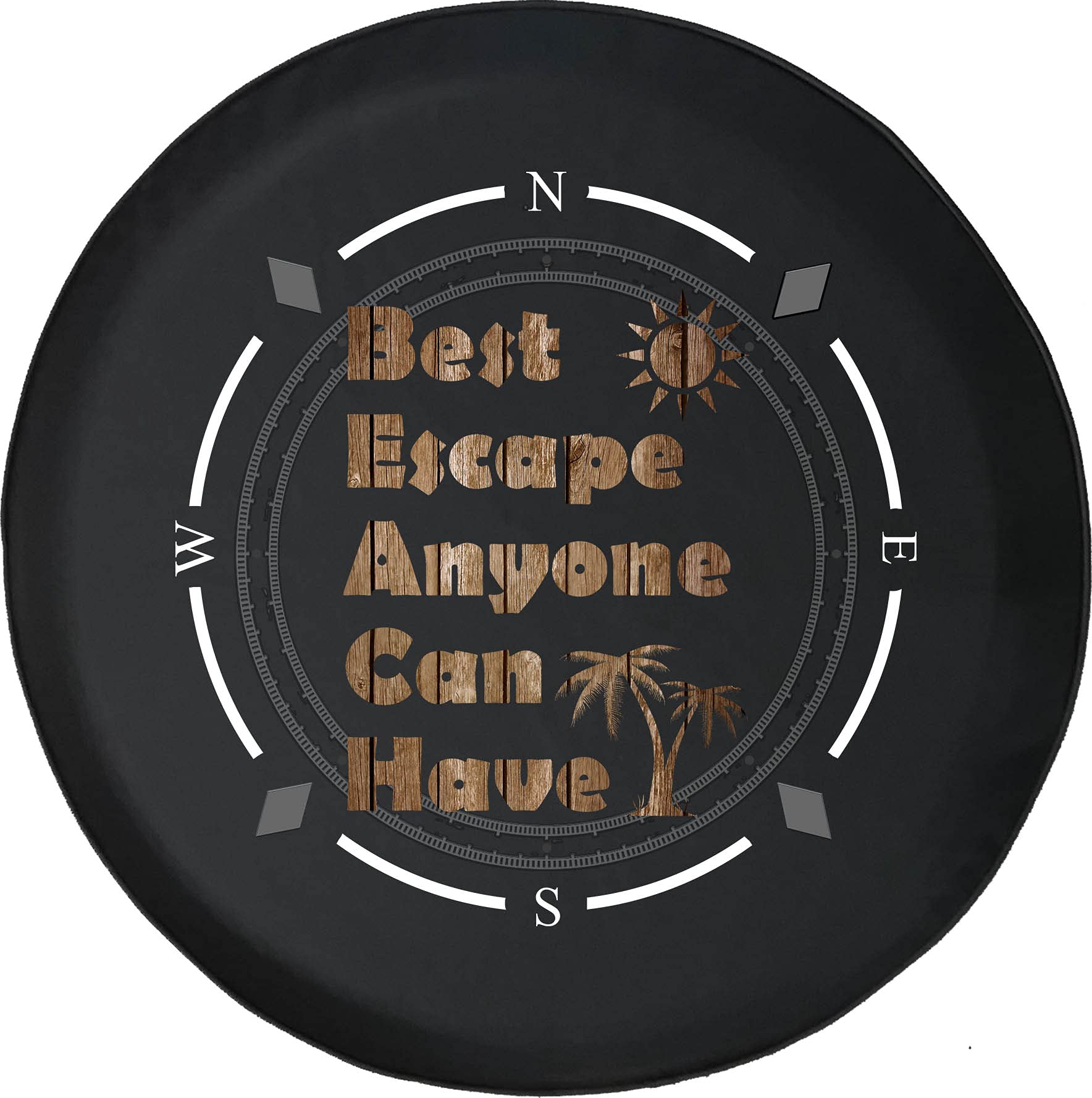 Premium American Unlimited Spare Tire Cover with Compass Design - Durable SUV, RV & Trailer Wheel Cover for Beach, Camping & Road Trips - Fits Most Vehicles - Palm Tree & Sun Driftwood Pattern