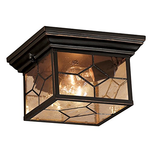 Portfolio Litshire 9.05-inch Wide Oil Rubbed Bronze Outdoor Flush Mount Light Fixture - Perfect for Porch, Patio, Garage & Entryway Lighting