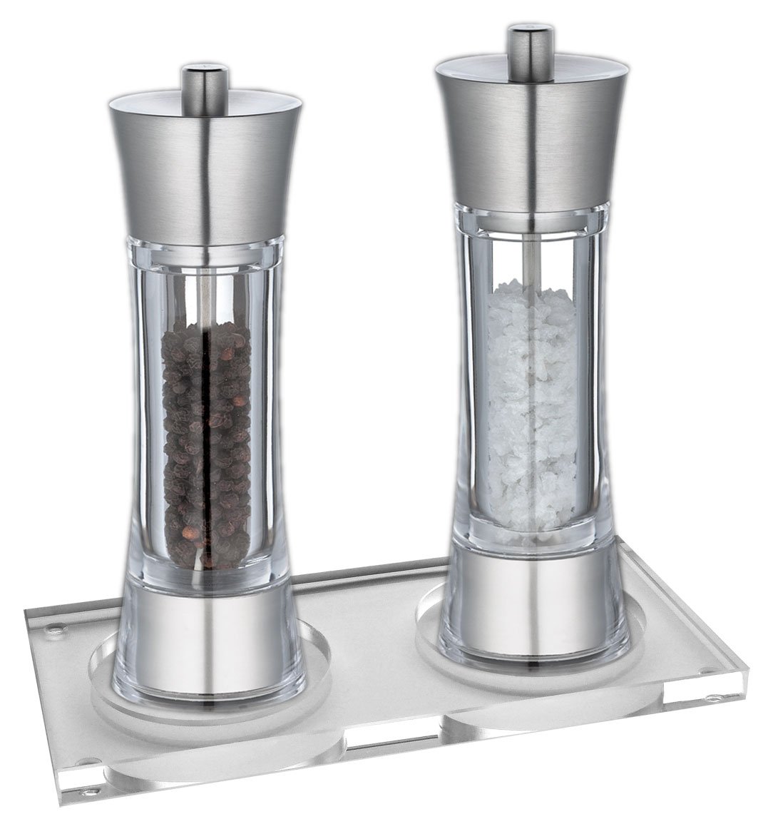 Premium Zassenhaus 7-inch Wooden Pepper and Salt Grinder Set with Stand - Perfect for Kitchen, Dining Table & Gourmet Cooking