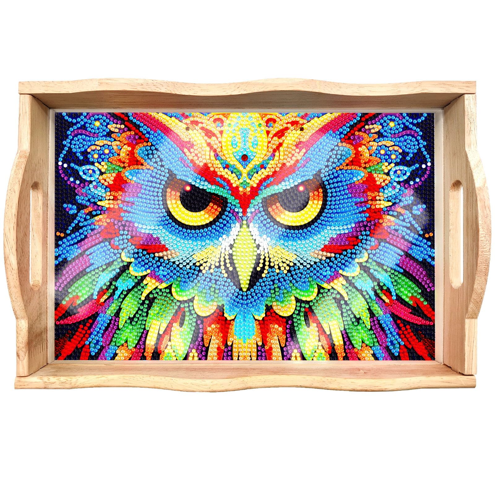 5D Diamond Painting Kit for Adults - Owl Design with Wooden Tray & Handle, DIY Art Craft (7.87x11.8 Inch) - Perfect for Home Decor, Party Activities & Family Gatherings