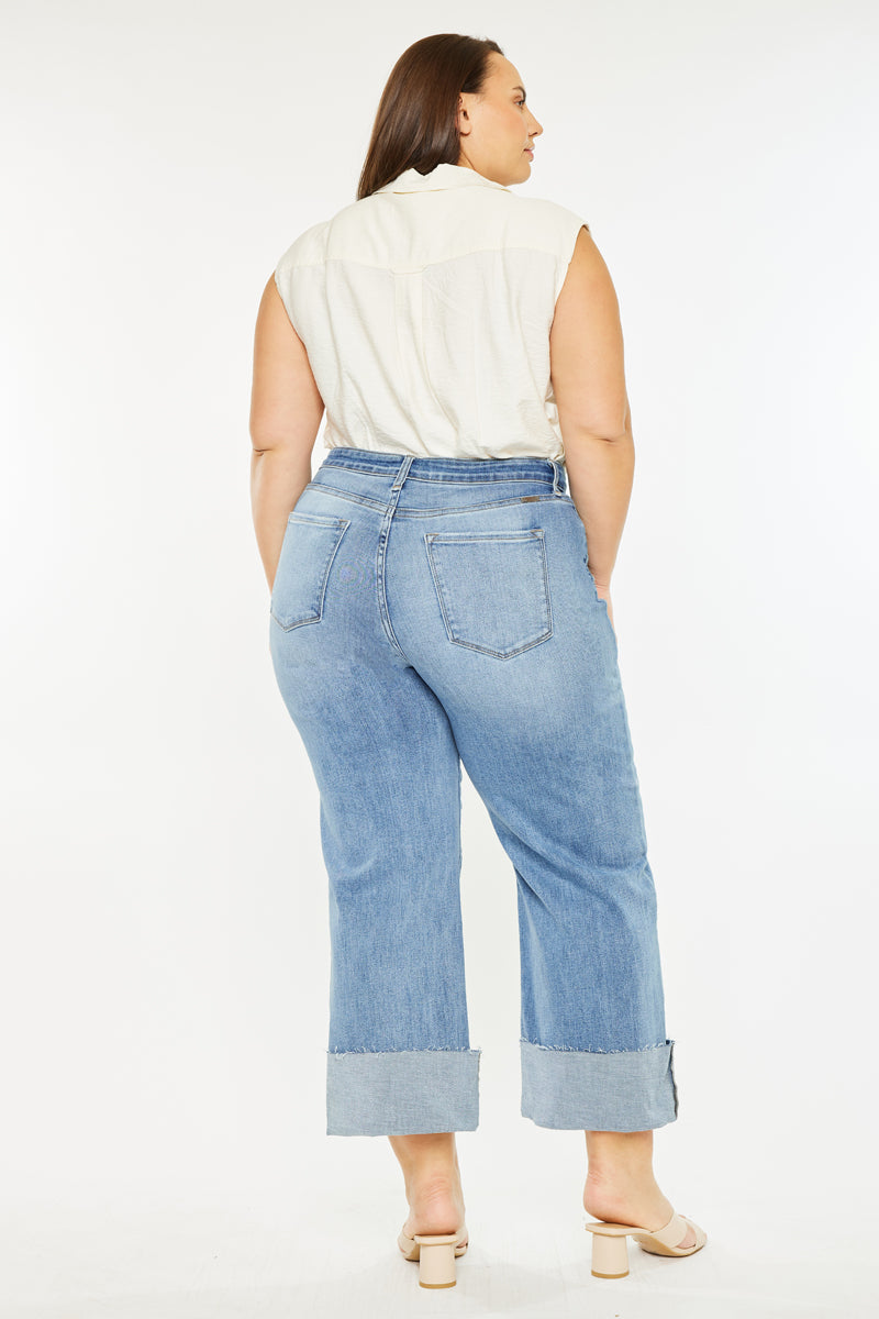 Leslie Essentials High Rise Crop Wide Leg Jeans for Women - Plus Size 14-24, Comfortable Stretch Denim Pants for Casual Outfits & Streetwear Fashion