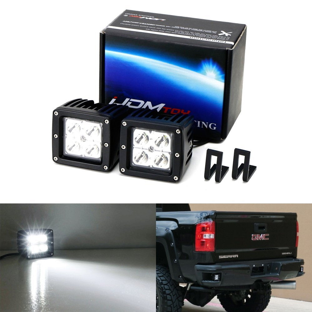 40W LED Pod Lights with Rear Bumper Foot Step Bracket & Wiring Kit - Compatible with 2015+ Chevy Silverado & GMC Sierra Trucks - Perfect for Off-Roading, Camping & Night Driving