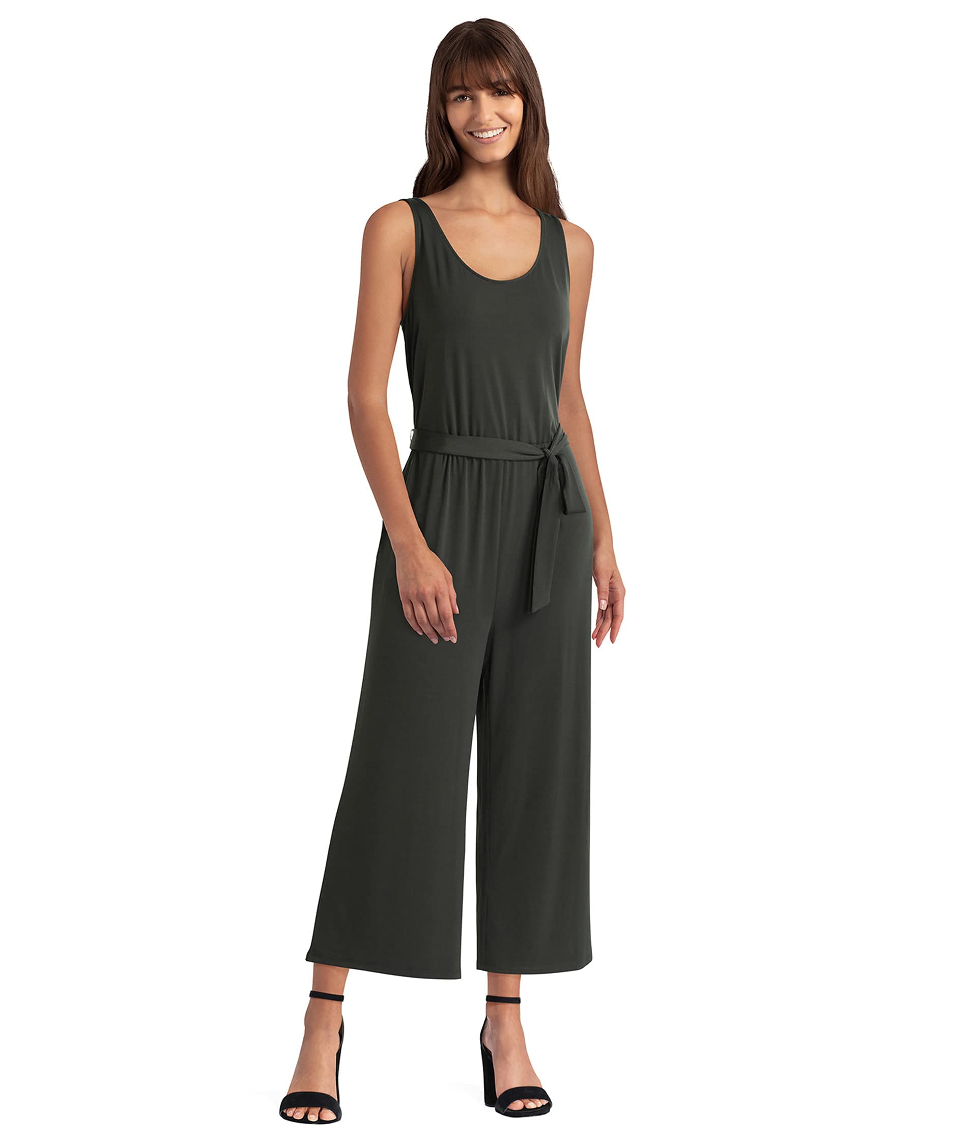 Halston Belted Knit Jumpsuit for Women - Stretchy Comfortable One-Piece Outfit | Perfect for Casual Wear, Office, Date Night & Travel
