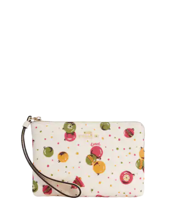 Coach Corner Zip Wristlet with Ornament Print - Stylish Leather Wristlet Wallet for Women | Perfect for Everyday Use, Travel & Gift Giving