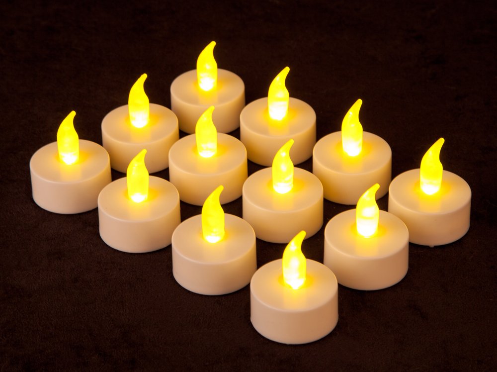12 Pack Battery Operated Flameless LED Tealight Candles - Realistic Flickering Effect, Long Lasting Battery Life - Perfect for Weddings, Home Decor, Romantic Dinners & Holiday Centerpieces