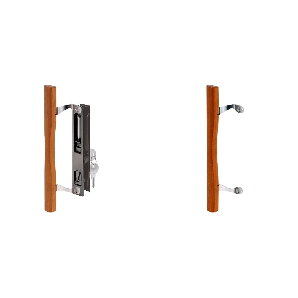 Prime-Line C 1032 Keyed Sliding Glass Door Handle Set & MP1034 Wood Door Pull - Diecast Chrome Construction (1-Pack) for Patio, Balcony & Shower Glass Doors
