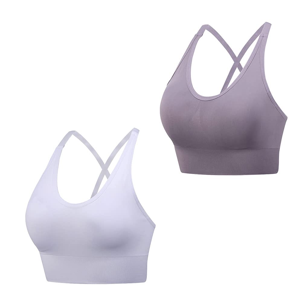 MIXZONES 2 Pack Women's Strappy Sports Bra - Sexy Crisscross Back Yoga Bra for Running, Gym Workout & Fitness - Breathable Tank Top for Active Lifestyles - Perfect for Yoga, HIIT, Pilates & Daily Wear