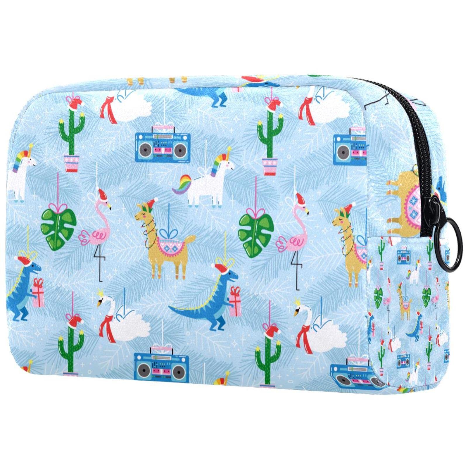 Professional Travel Makeup Bag with Brush Holder - Waterproof Cosmetic Organizer for Women | Portable Makeup Case for Travel, Gym, Work & Daily Use | Unicorn, Flamingo, Dinosaur, Swan & Alpaca Designs