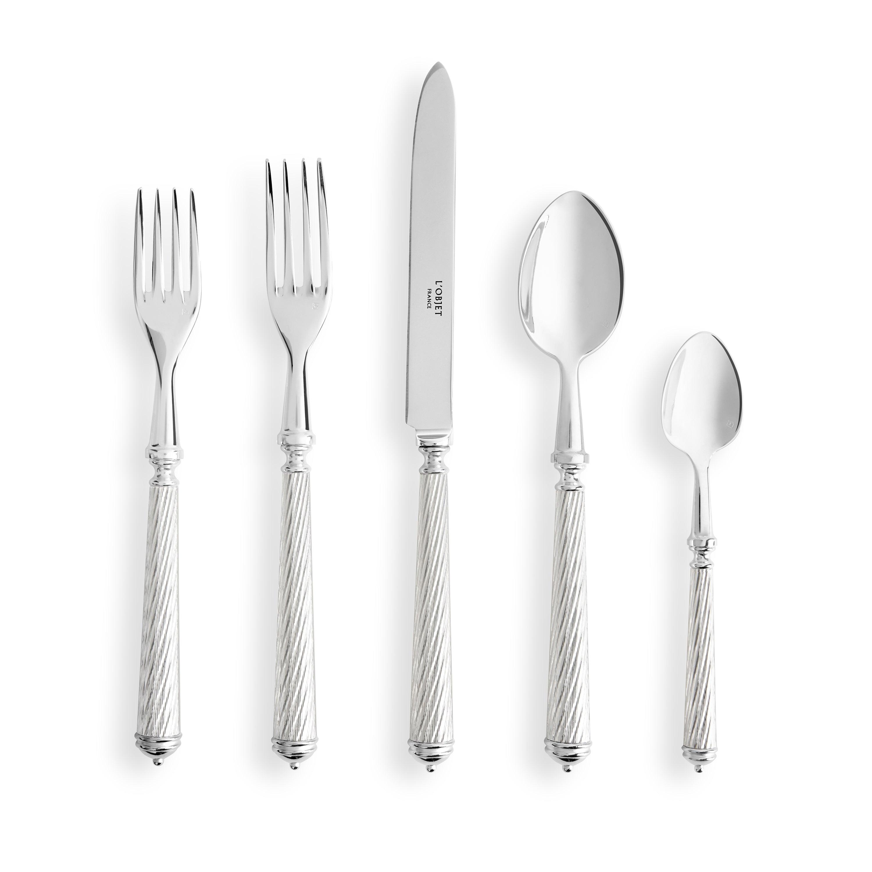 Pre Order | Sterling Silver 5-Piece Cable Flatware Set - Elegant Dining for Weddings, Anniversaries & Special Occasions