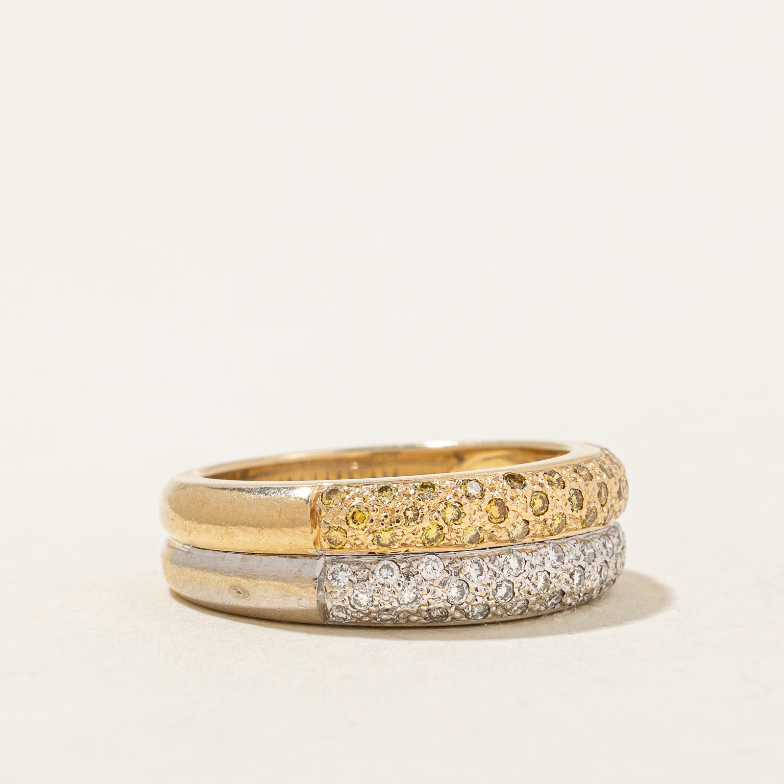 Two Tone Gold Pavé Set Diamond Double Band Ring - 0.18ctw Total Weight - Size 6.5 - Perfect for Anniversary Gifts & Wedding Bands
