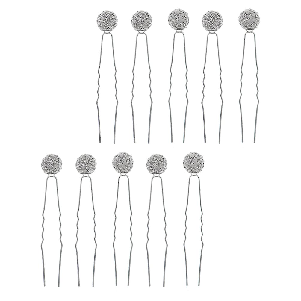 10pcs U-Shaped Rhinestone Hair Pins | Crystal Hair Forks & Bobby Pins for Wedding, Bridal & Women | Silver Hair Jewelry Accessories | Perfect for Updos, Bun Hairstyles & Special Occasions