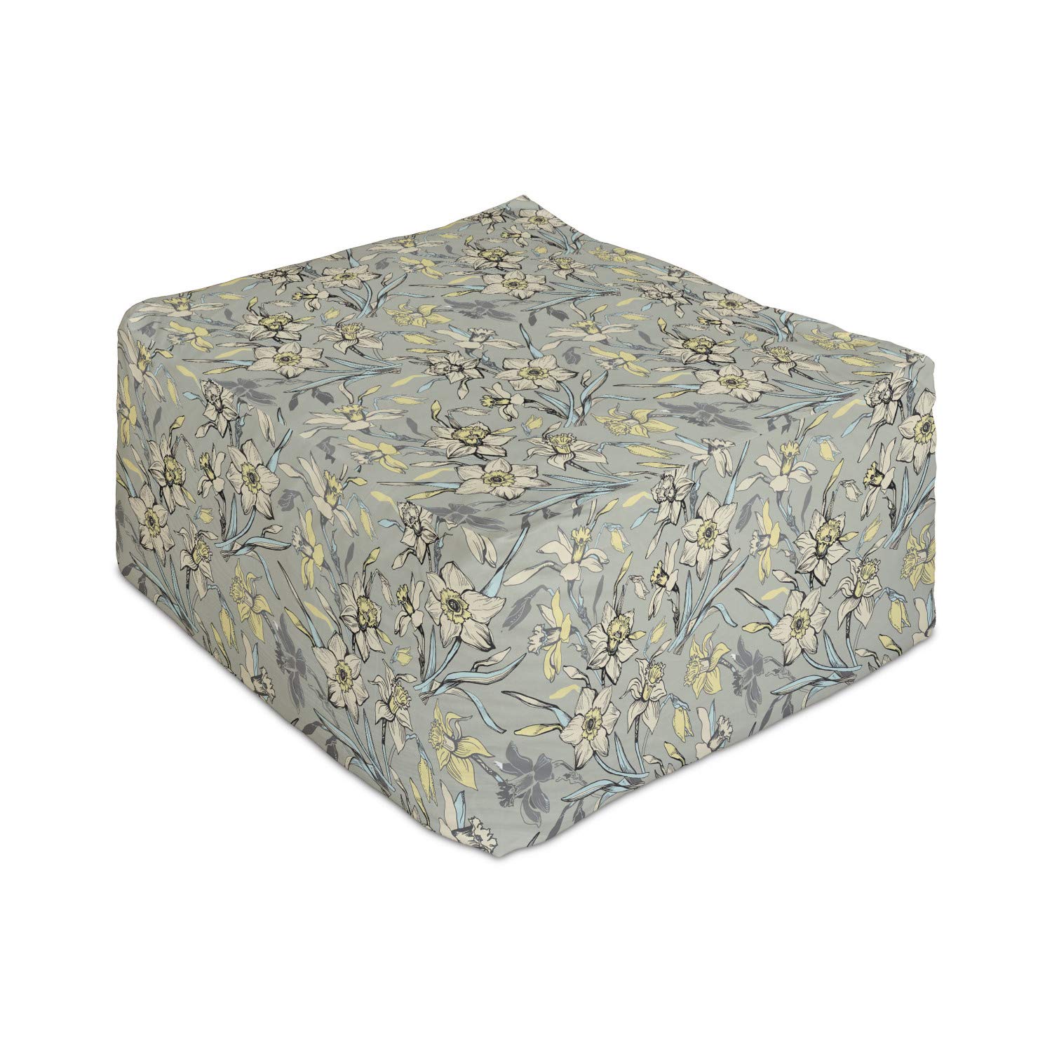 Ambesonne Daffodil Rectangle Pouf Ottoman - Vintage Floral Foot Stool with Removable Cover, 25