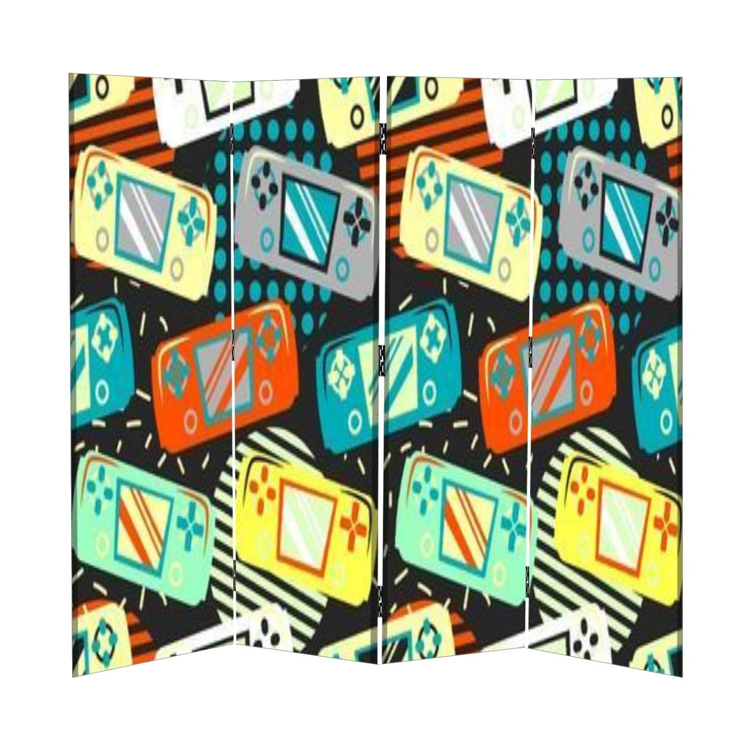 4-Panel Canvas Room Divider Screen with Video Game Controller Print - Folding Privacy Partition for Bedroom, Office & Dorm | Temporary Wall Divider with Seamless Bright Design | Perfect for Gaming Rooms, Studio Partitions & Space Division
