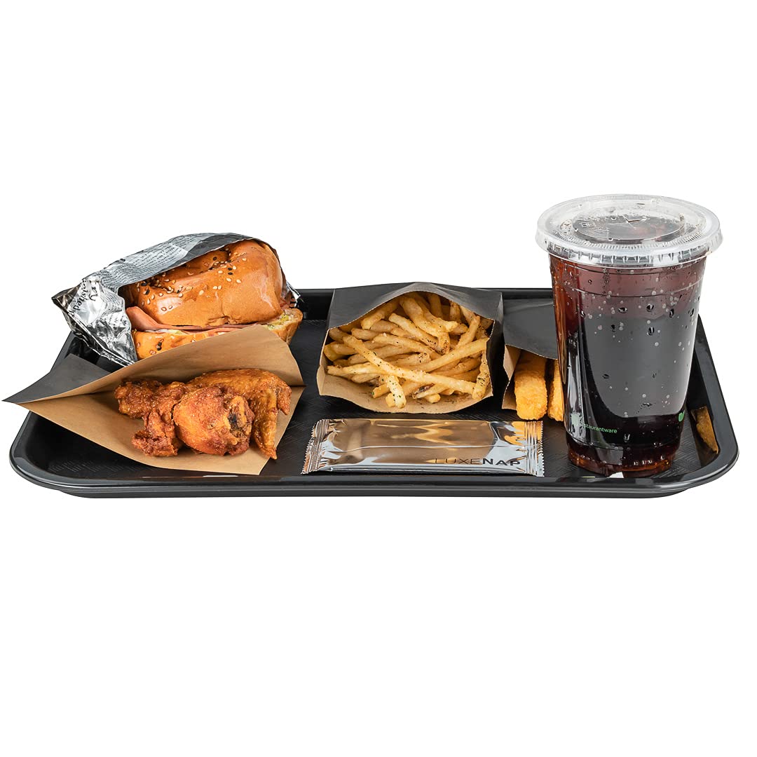Restaurantware 12 x 16 Inch Heavy Duty Plastic Serving Trays - Set of 50 Textured Black Cafeteria Trays, Dishwasher Safe for Fast Food, Meals & Glassware - Perfect for Restaurants, Schools & Catering Events