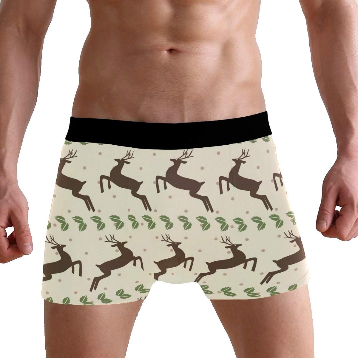 RURUTONG Christmas Deer Print Men's Underwear - Soft Polyester Spandex Briefs for Comfort & Breathability - Size S (2010637) - Perfect for Holiday Gifts, Casual Wear & Everyday Comfort