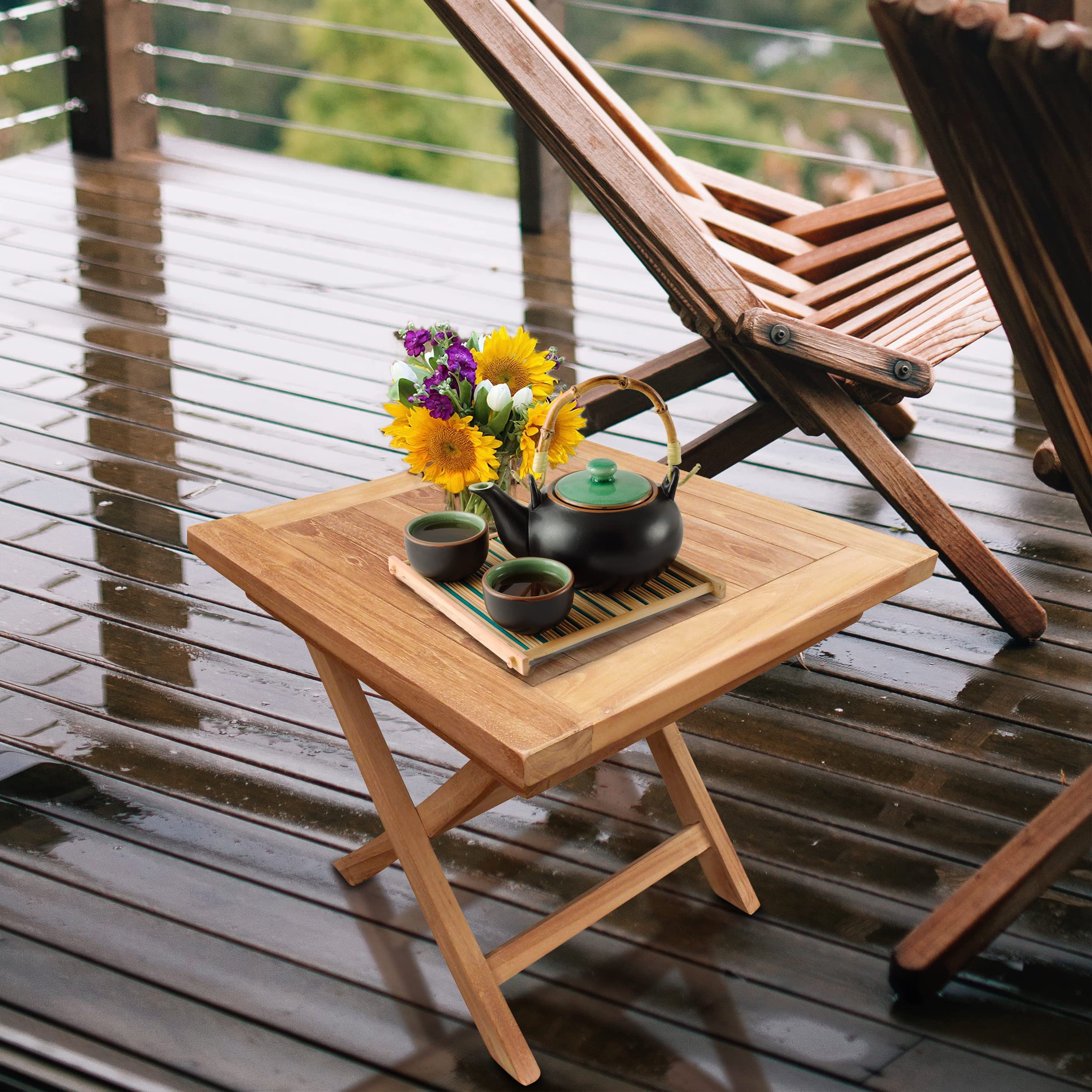 Premium Solid Teak Wood Folding End Table for Outdoor Patio - Seven Seas Weather-Resistant Side Table - Perfect for Poolside, Garden, Deck & Balcony Furniture