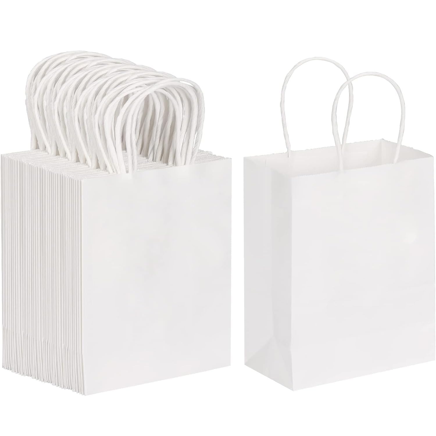 Aakriti Kraft Paper Gift Bags with Handles - 7x3.5x8.5 Inch White Small Shopping Bags Bulk (Pack of 25) - Perfect for Birthday, Wedding, Party Favors, Retail & Merchandise Packaging