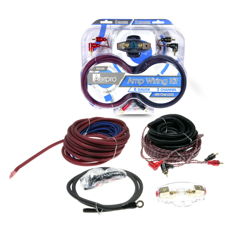 Aerpro BSX208 BASSIX 8GA 2 Channel Amplifier Install Kit - Premium Car Audio Wiring Kit for Enhanced Sound System Installation | Perfect for Car Stereo, Subwoofer & Speaker Upgrades