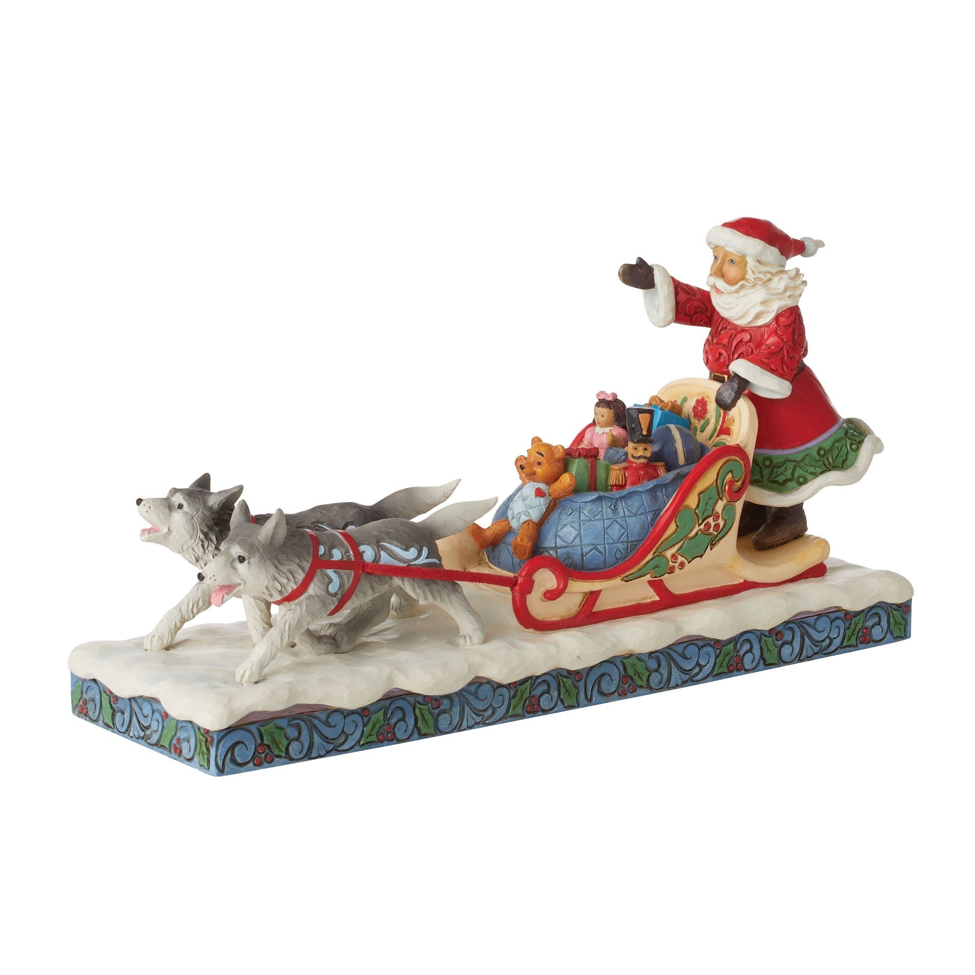 Santa Dog Sledding Christmas Decor - Holiday Sled with Santa and Dogs Figurine for Home, Office & Christmas Tree Decoration | Perfect for Winter Holiday Decor & Gift Giving