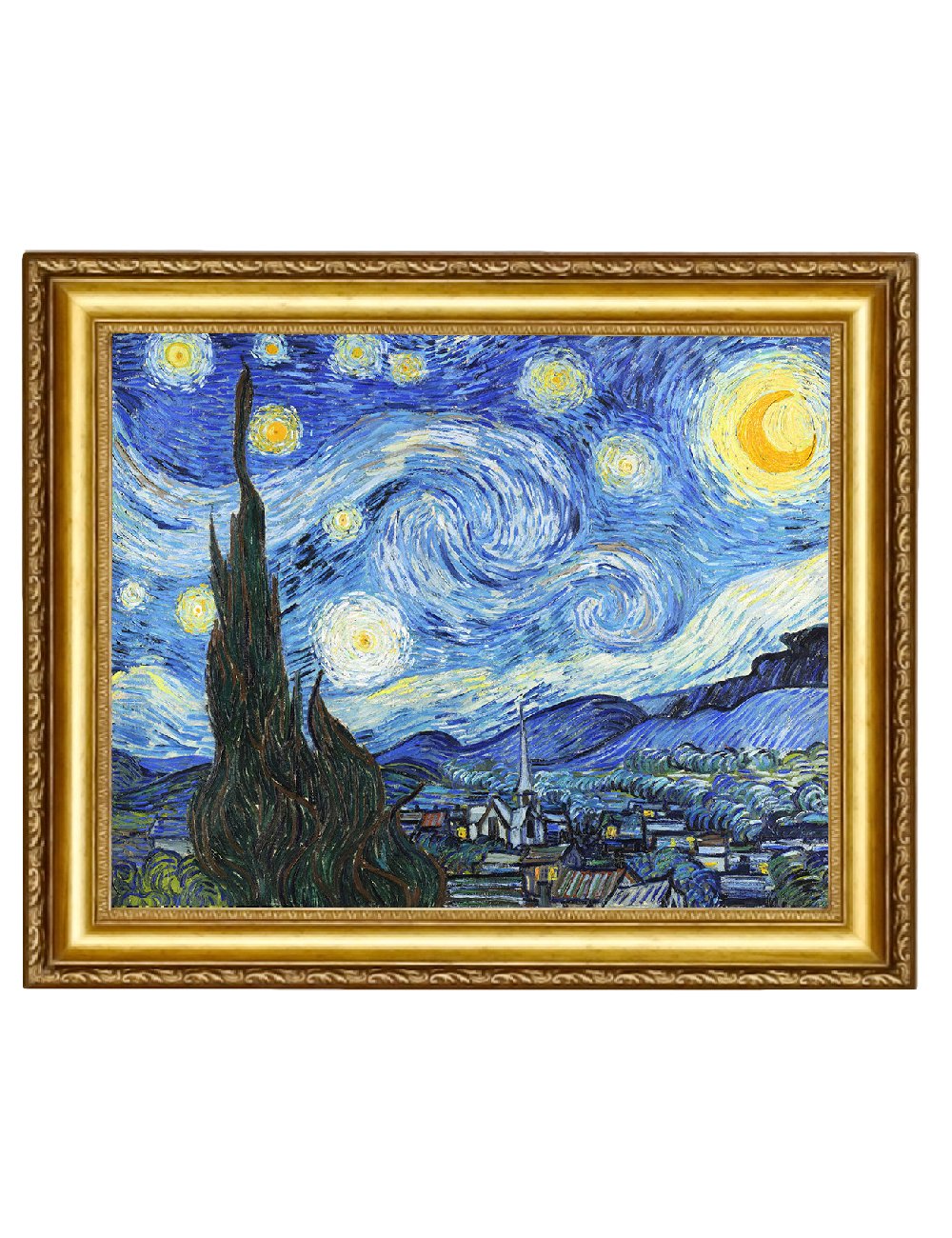ELITEART Vincent Van Gogh Starry Night Oil Painting Reproduction - Giclee Canvas Wall Art Print, Framed 25x29 Inches - Perfect for Living Room, Bedroom & Office Decor