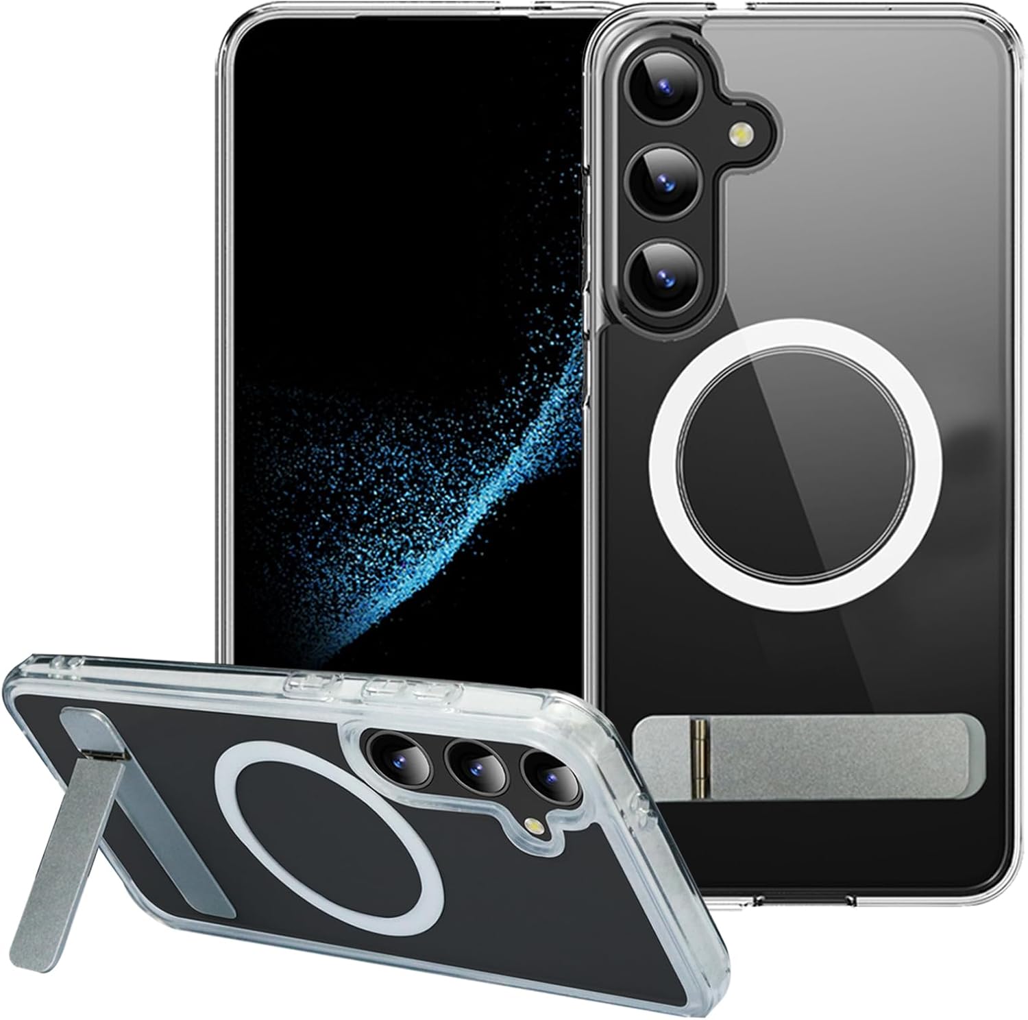 Galaxy S25 Plus Clear Shockproof Phone Case - Military-Grade Protection, Anti-Yellowing & Built-in Kickstand for Hands-Free Viewing | Rugged Heavy Duty Cover with Crystal Clear Design & Full Port Access | Perfect for Outdoor, Travel & Daily Use