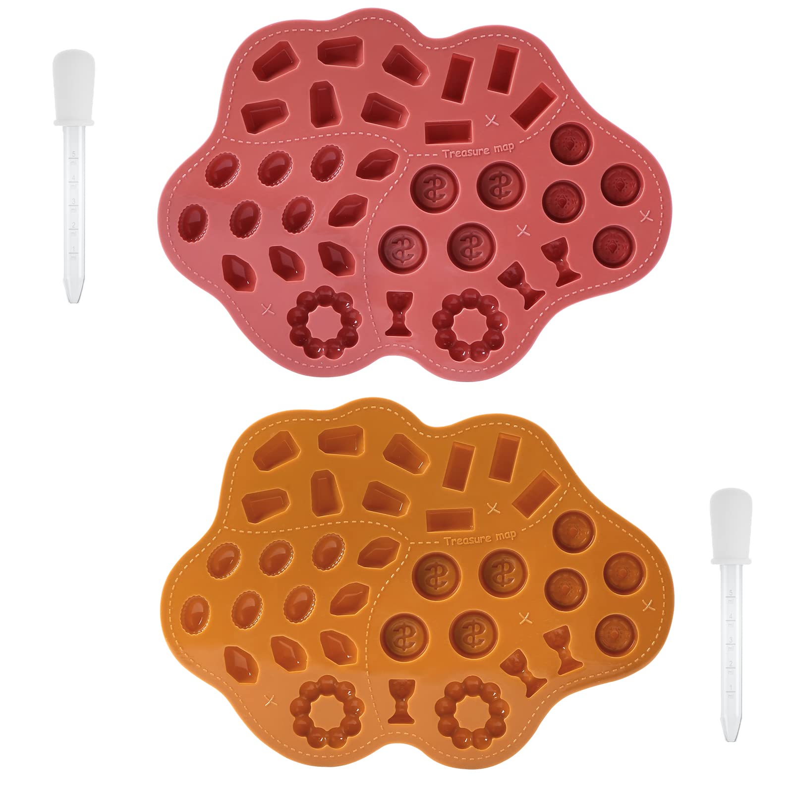 INSFIT Silicone Candy Molds - Treasure Map Style Gummy & Chocolate Molds, Nonstick Food Grade Mini Candy Molds for Fruit Candy, QQ Candy with 2 Droppers | Perfect for Birthday Parties, DIY Desserts & Kids Baking Activities