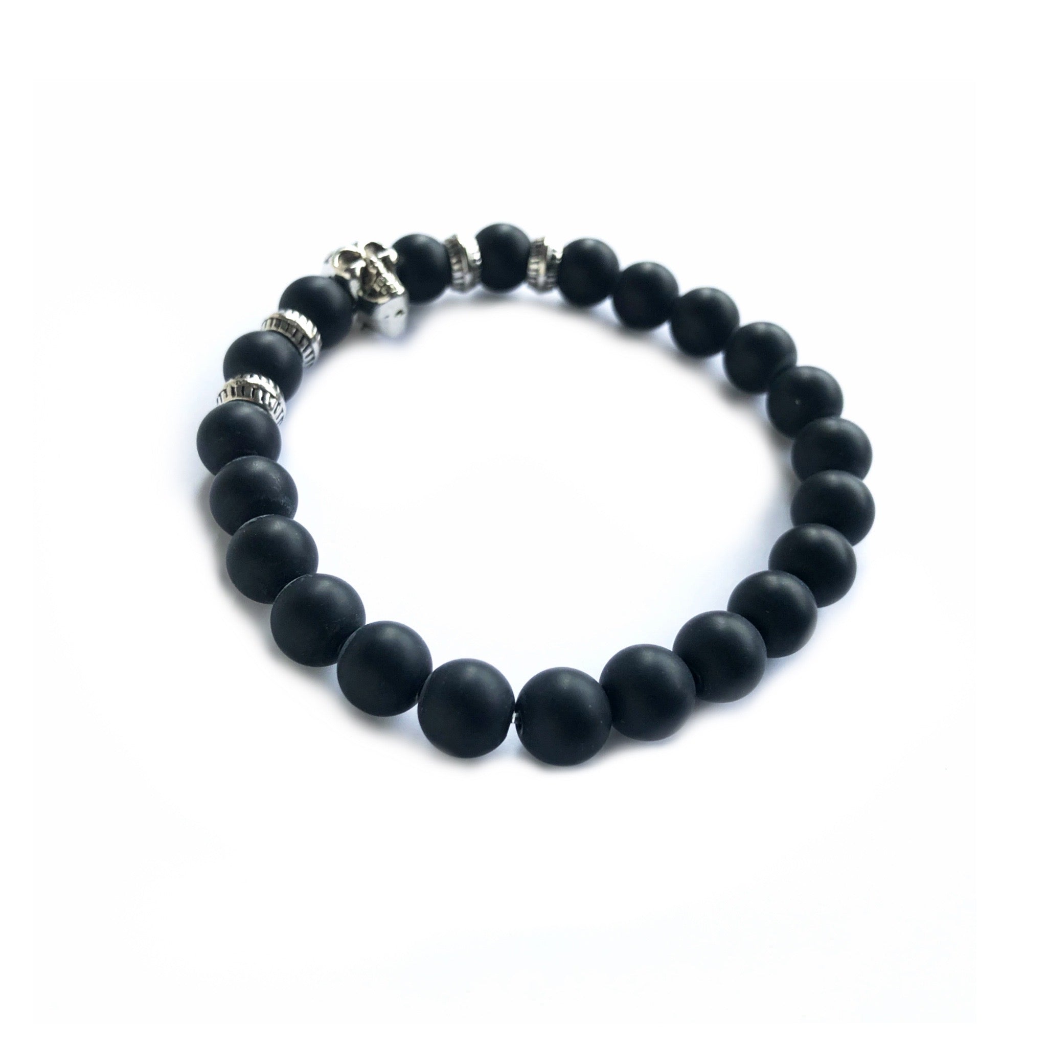 Spiritual Beads Skull Bracelet for Men - Gothic Punk Rock Jewelry - Adjustable Black Beaded Bracelet for Meditation, Yoga & Fashion Accessories