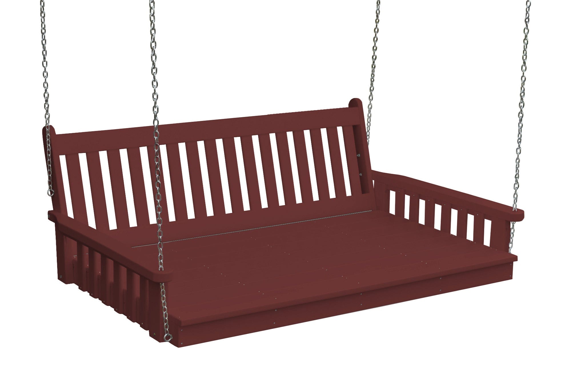 Keystone Amish Co. Twin Franklin Recycled Plastic Swing Bed - Cherry Wood Finish | Perfect for Porch, Patio, or Garden Relaxation