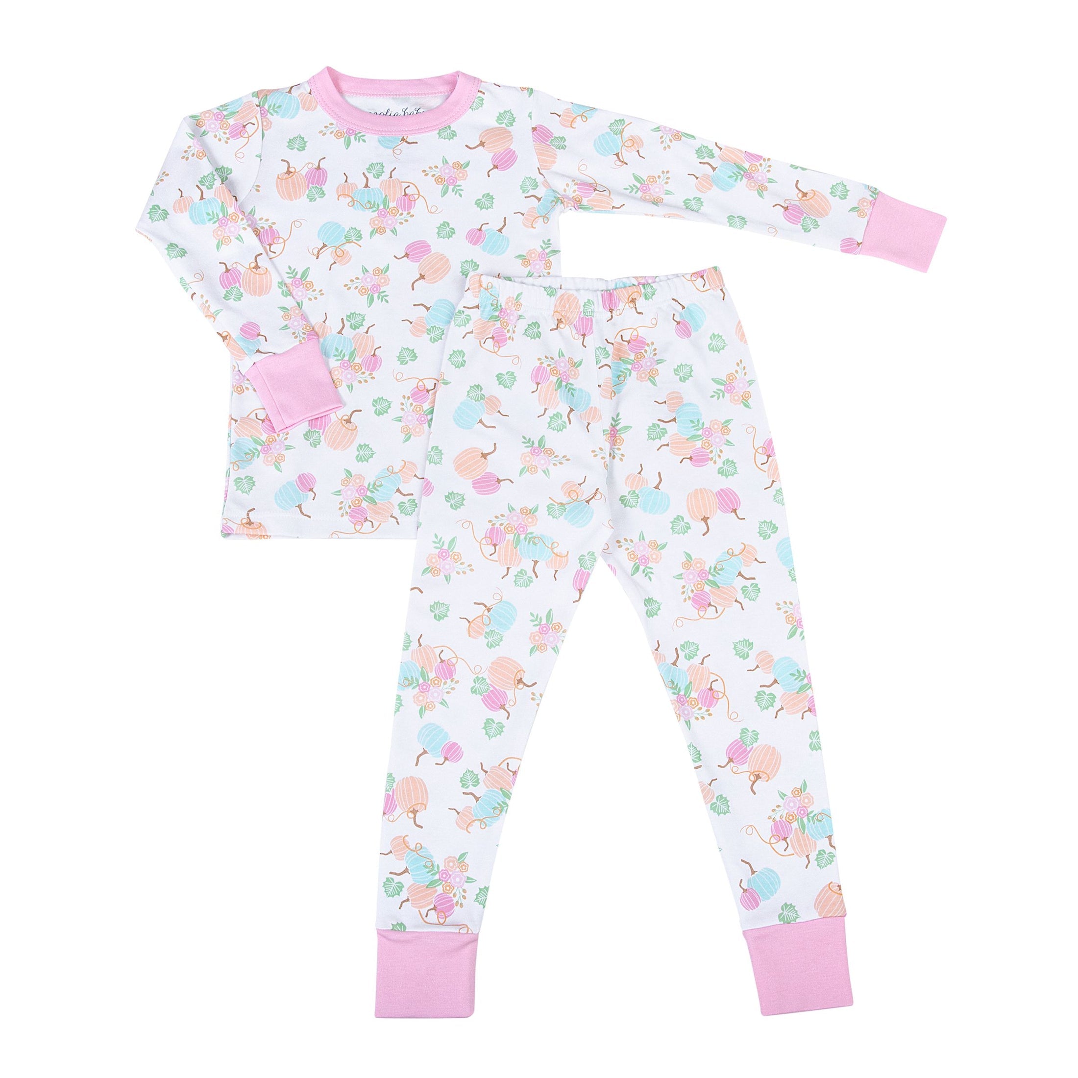 Soft Pumpkin Blush Printed Long Sleeve Pajamas for Women - Cozy Flannel Sleepwear Set for Fall & Winter - Perfect for Lounging, Sleepovers and Holiday Gifts