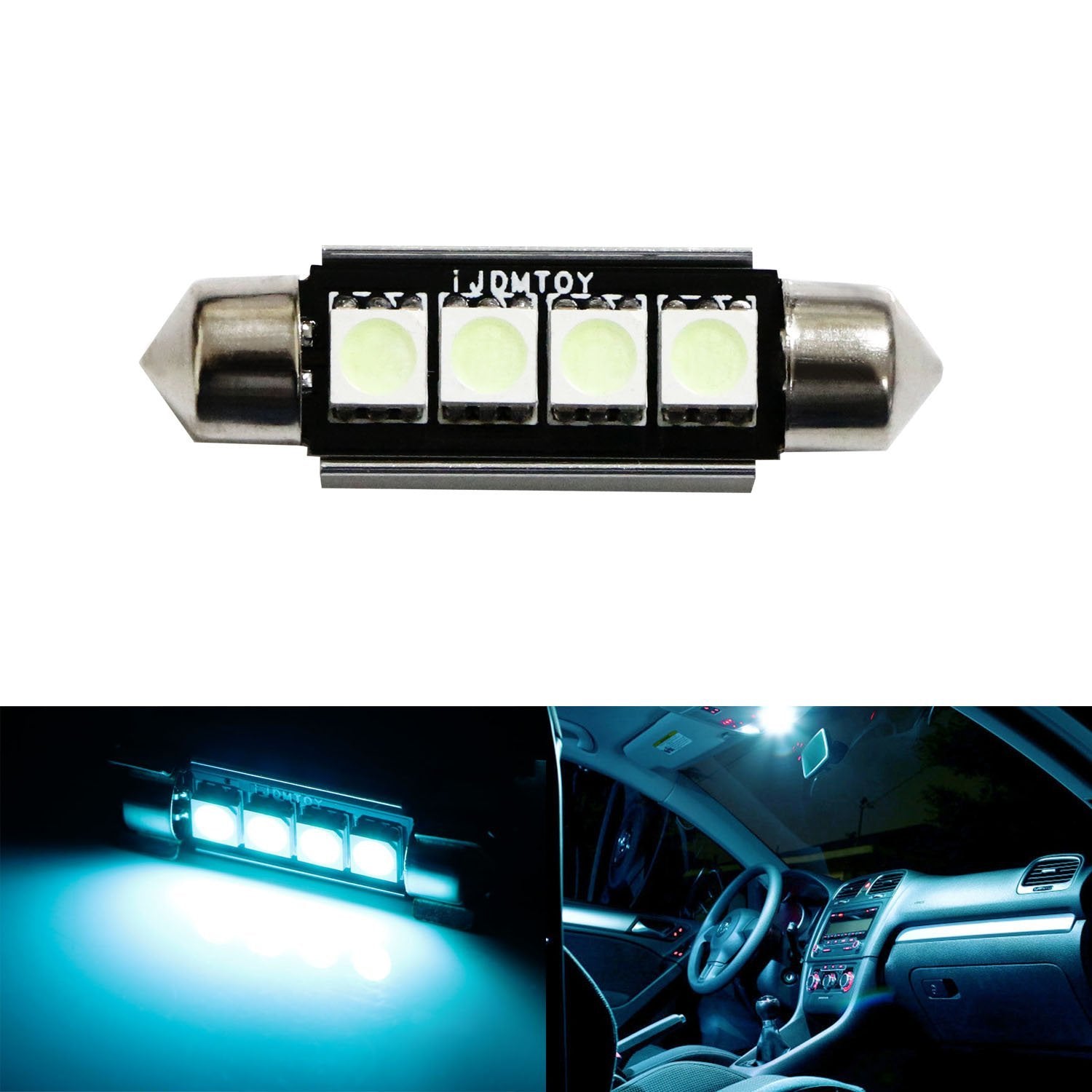 Ice Blue 4 SMD Error Free LED Light Bulb - 578 211 2 6411 Replacement for Map Dome Trunk Cargo Area - Perfect for Car Interior Lighting, Van Storage Illumination, and Vehicle Cargo Space Visibility