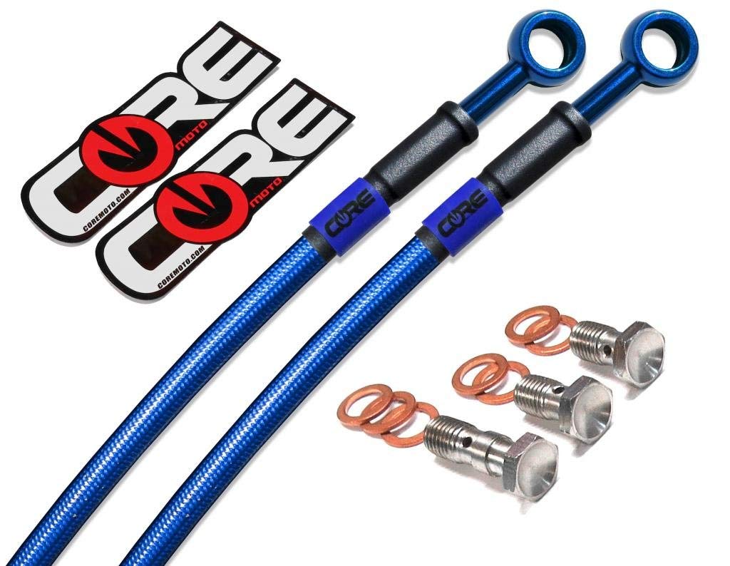 Core Moto Brake Lines for Honda Monkey (Non-ABS) 2018-2019 - Front & Rear Stainless Steel Braided Lines in Translucent Blue by Sixty61 | Perfect for Motorcycle Upgrades & Performance Riding