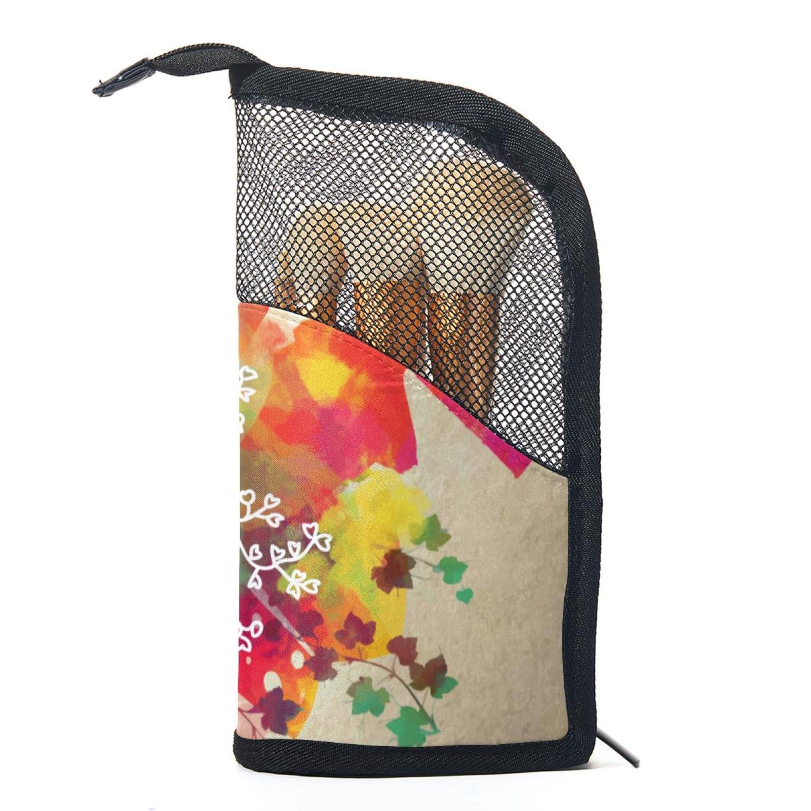 Watercolor Love in Paris Makeup Brush Organizer Bag with 12 Brushes - Portable Travel Makeup Brush Holder Case for Professional Artists & Beginners - Perfect for Home, Travel, and Salon Use