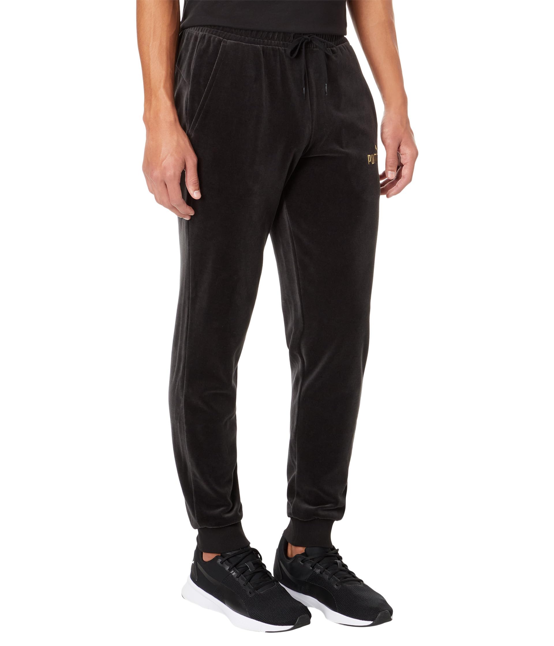 PUMA Men's Gold Trimmed Velour Track Pants - Comfortable Joggers for Casual Wear, Gym & Lounge - Stylish Athletic Sweatpants for Men