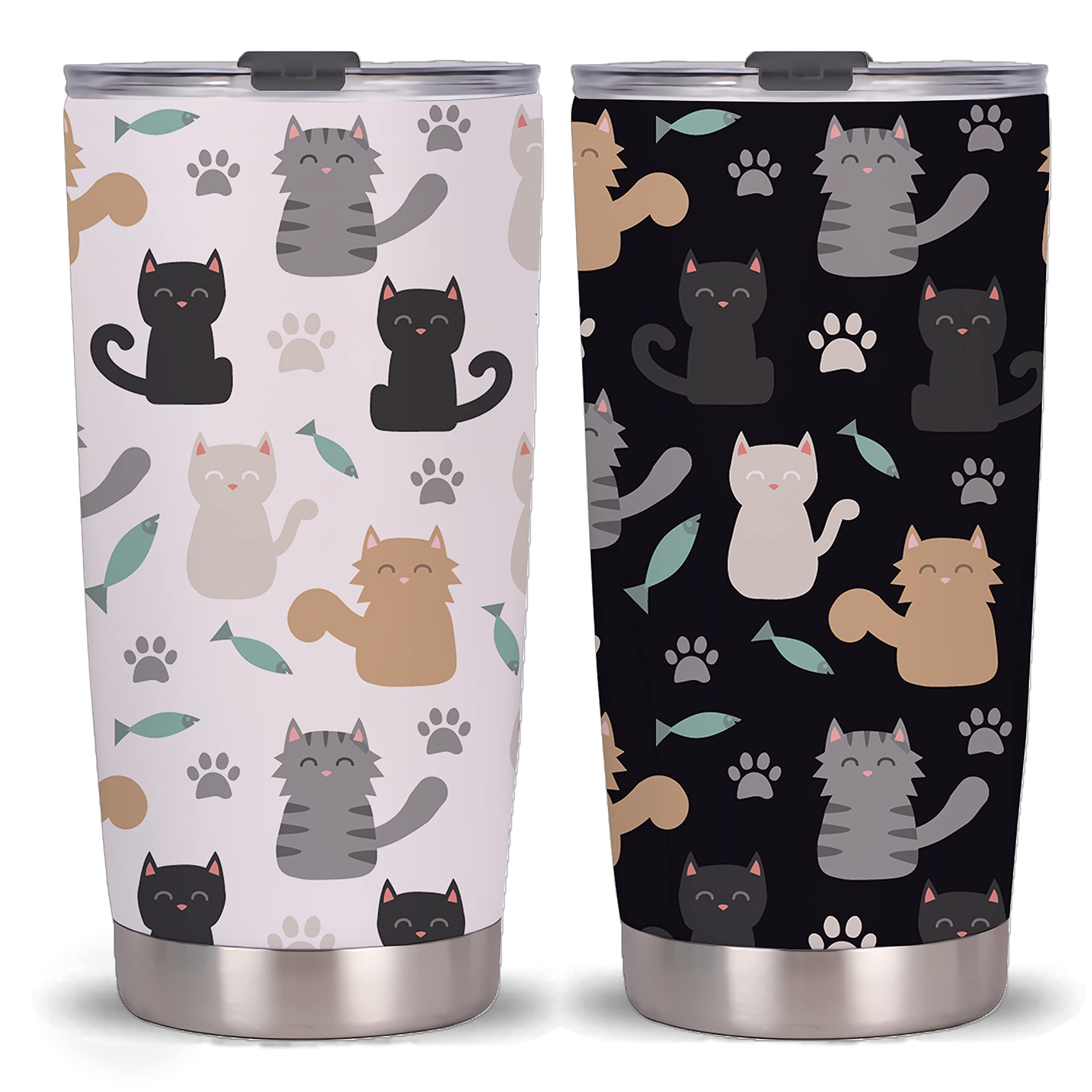 Qdkva 20 oz Stainless Steel Vacuum Insulated Cat Tumbler with Lid - Black & White Cat Design Travel Mug for Hot & Cold Drinks - Perfect for Coffee, Tea, and On-the-Go Use