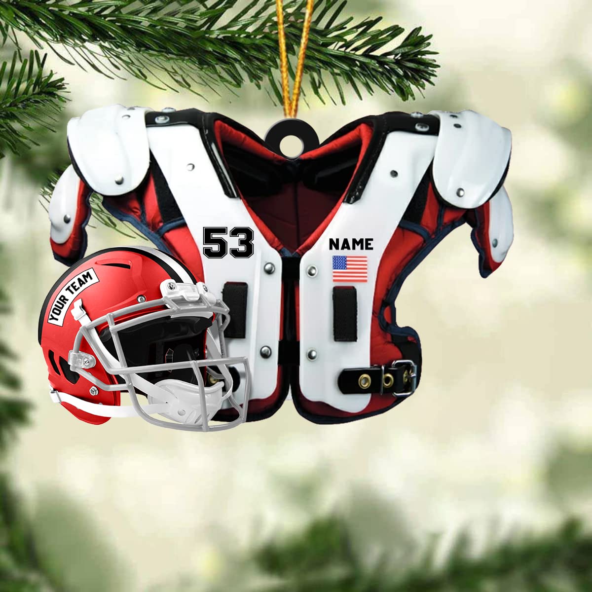 Personalized American Football Car Ornament - Custom Helmet & Shoulder Pads Design, Perfect Gift for Football Fans, Ideal for Car Decor, Office Desk, or Sports Enthusiast Collection