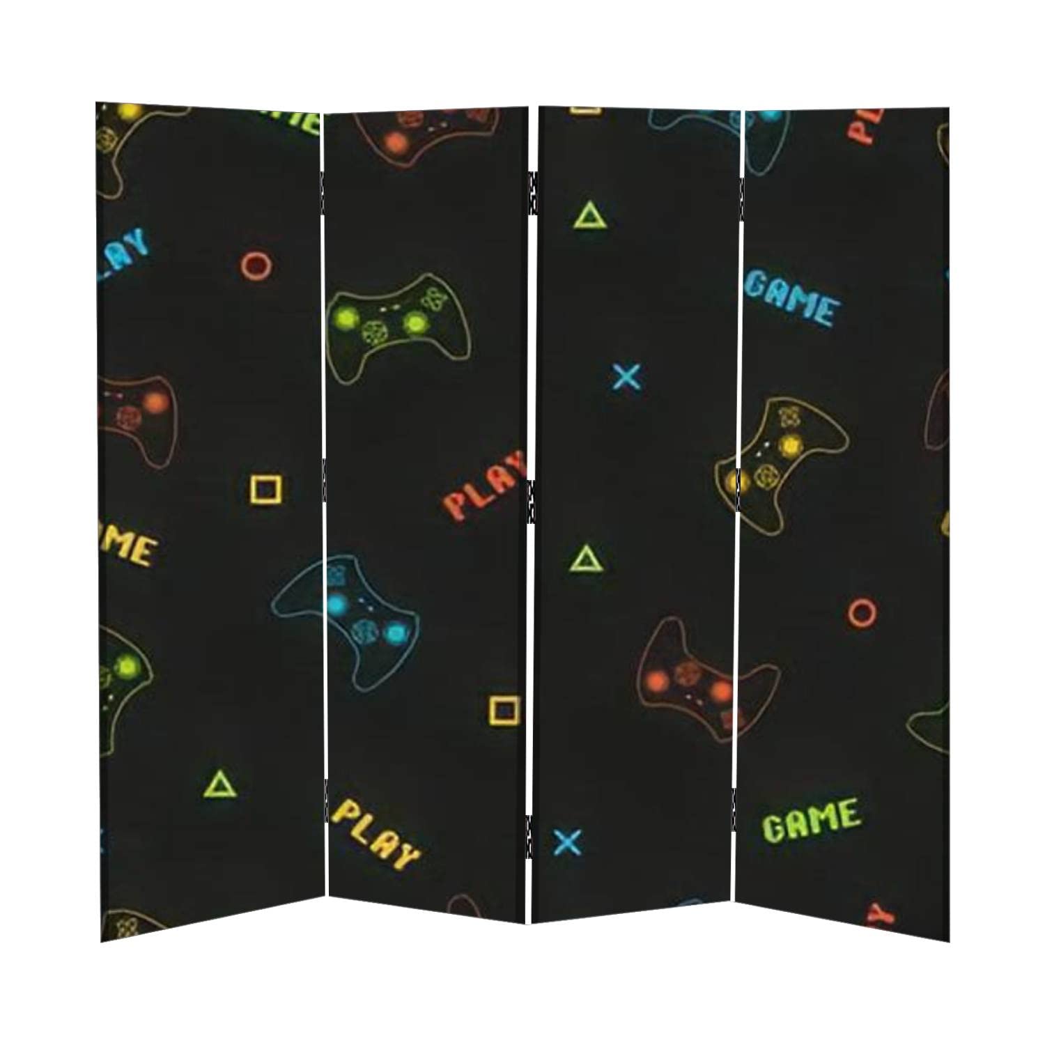 4-Panel Canvas Room Divider Screen with Pixel Typography Graphics - Foldable Privacy Partition for Home Office, Bedroom & Event Spaces | Temporary Wall Divider & Decorative Room Separator