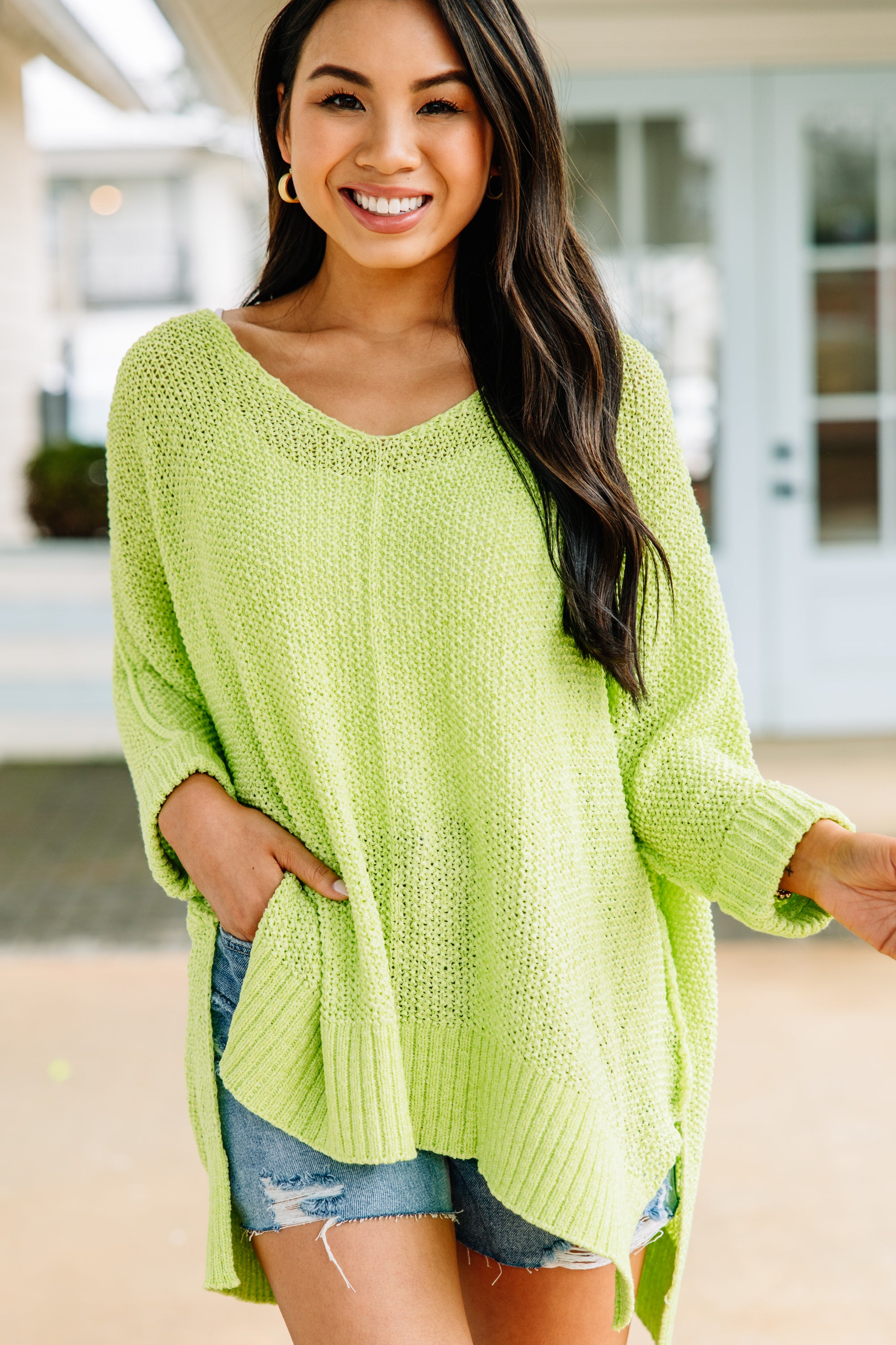Neon Lime Oversized Sweater - Trendy Oversized Knit Pullover for Women | Perfect for Casual Outings & Cozy Winter Days