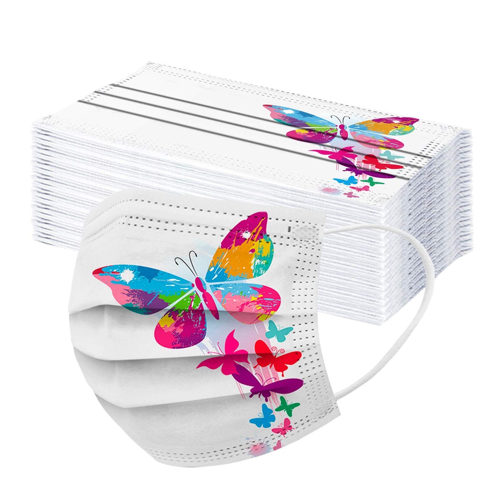 50-Pack Disposable Face Masks for Adults - Floral Butterfly 3-Ply for Beach & Travel