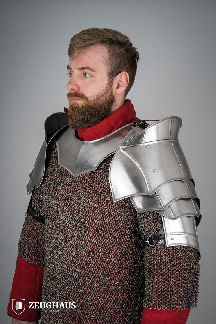 Pauldrons with Bladebreakers - Champion Polished Armor Shoulder Guards for Cosplay, LARP & Medieval Reenactment | Perfect for Renaissance Fairs & Fantasy Costumes