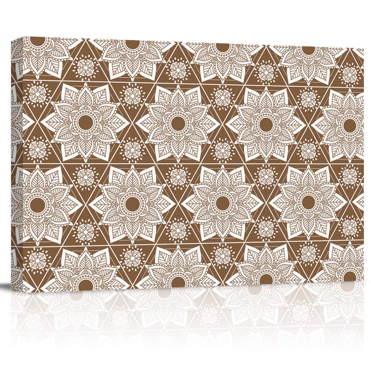 Lotus Mandala Canvas Wall Art - 20x24 Inch Ethnic Retro Floral Print for Living Room Decor | Brown & White Bohemian Home Decor for Bedroom, Office & Meditation Space