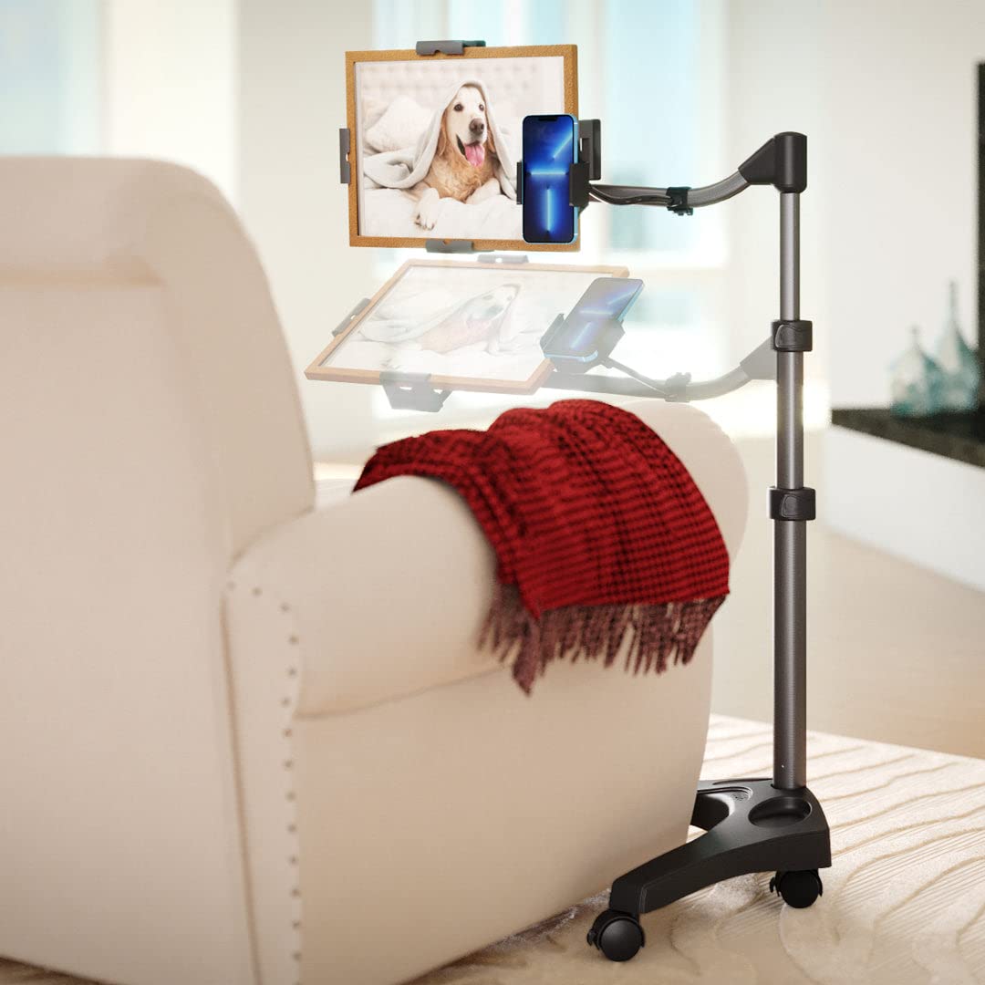 LEVO G2 Essential Tablet Floor Stand - Adjustable Holder for iPad, iPad Pro, iPad Mini, Samsung Galaxy, Microsoft Surface, Amazon Fire & More - Perfect for Home, Office & Bedroom Use - Black