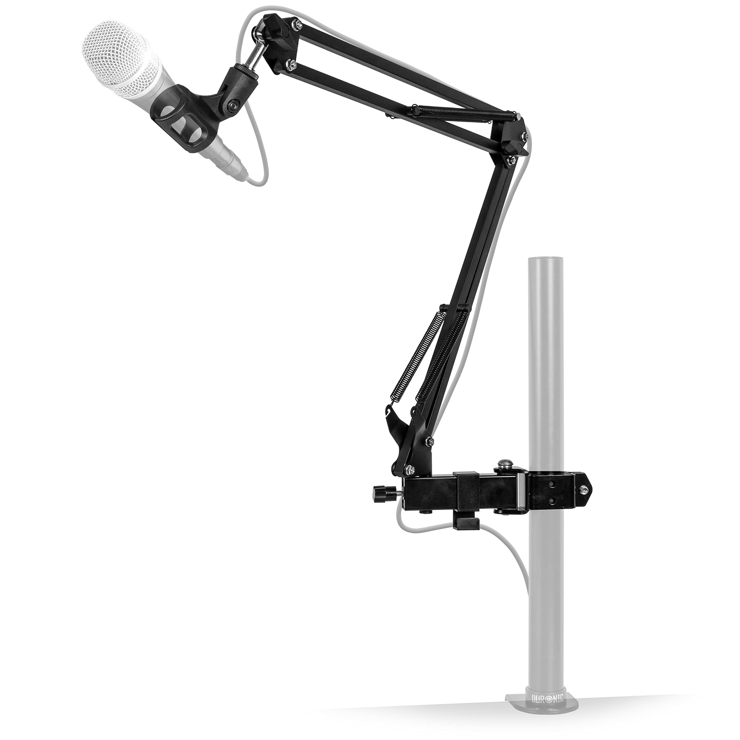 Duronic MH01 Desktop Microphone Boom Arm Stand with Suspension & Clip Adapter - Professional Studio Mic Stand for Podcasting, Vlogging, Recording, Gaming & Broadcasting (Black) - Perfect for Home Studios & Streaming Setups