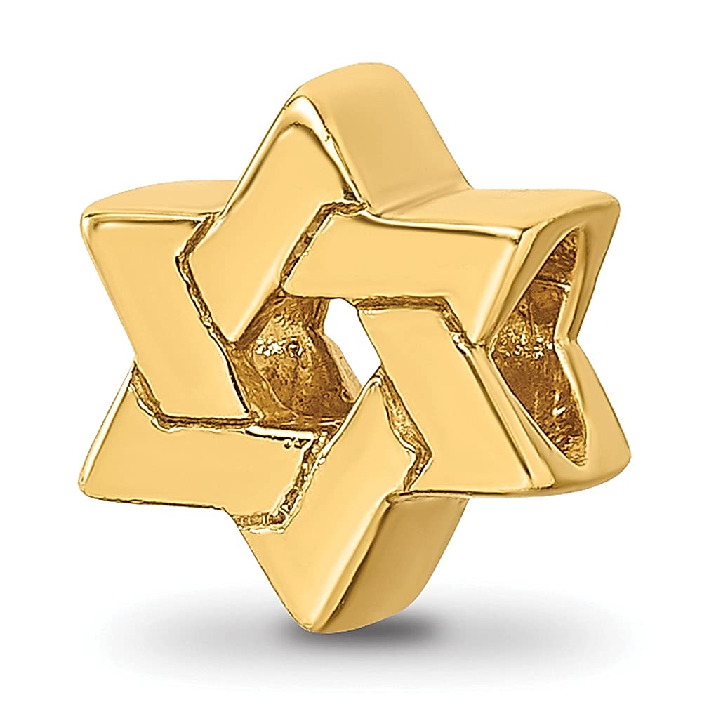 925 Sterling Silver Gold Plated Star of David Charm Bead for Bracelet - Jewish Religious Jewelry for Women, Perfect Gift for Her - Ideal for Hanukkah, Bat Mitzvah & Everyday Wear