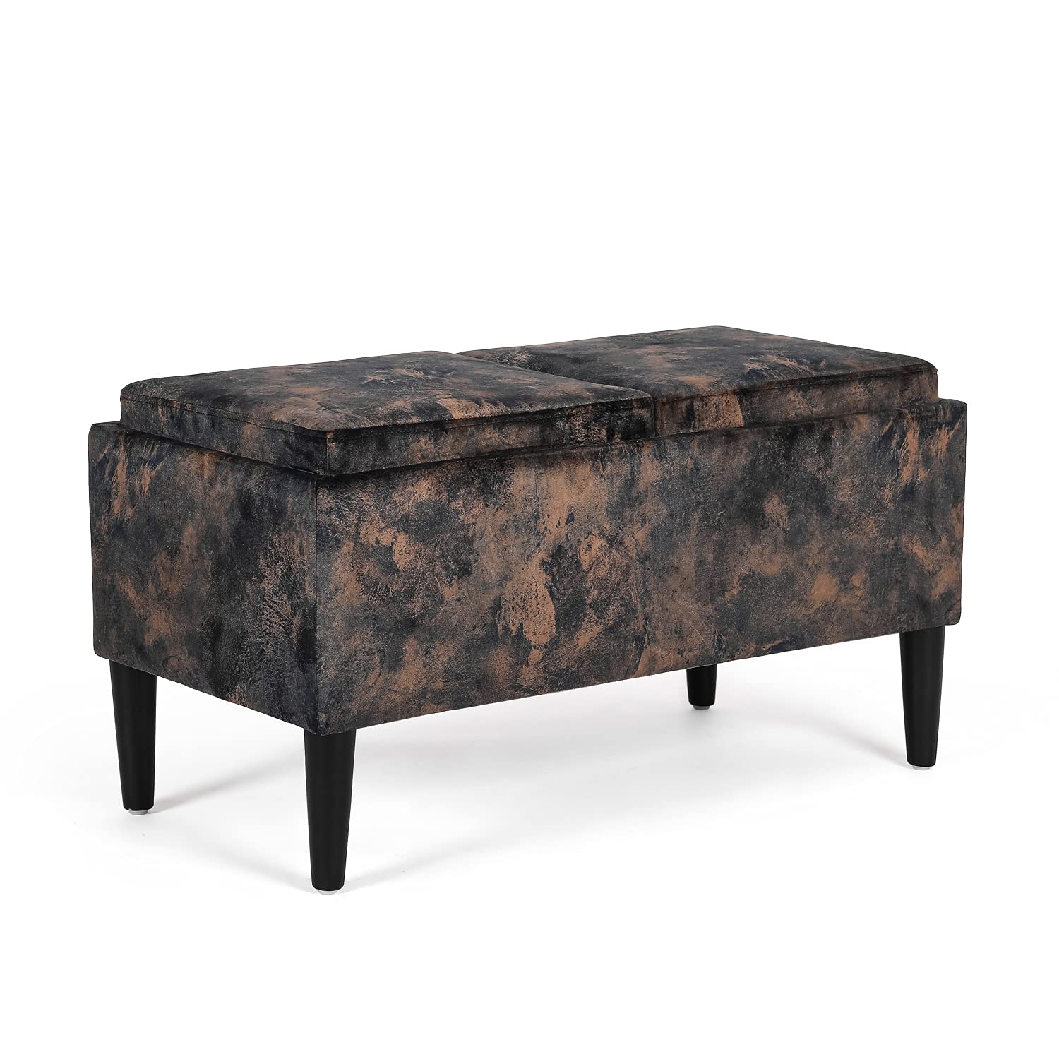 Decent Home Storage Ottoman Rectangle Bench with Tray (Rust Flannelette) - Multi-Functional Footrest, Coffee Table & Hidden Storage for Living Room, Bedroom & Entryway