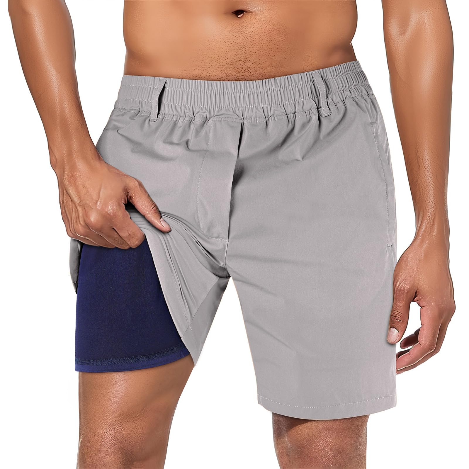 Heyfanee Men's 7 Inch Athletic Shorts with Zipper Pockets & Liner - Lightweight Workout Running Gym Shorts for Men - Perfect for Summer Training, Jogging & Outdoor Sports