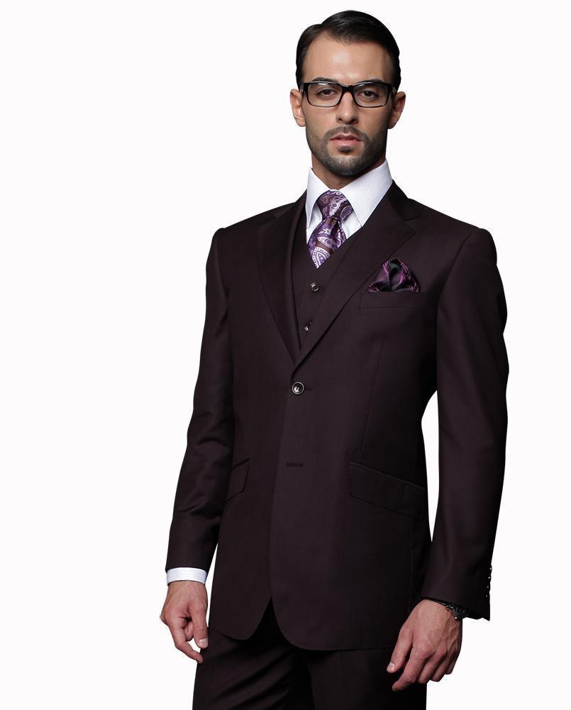 Premium Men's 3-Piece Tailored Fit Wool Suit - Slim Business Suit for Weddings, Interviews & Formal Occasions | Statement Plum Collection