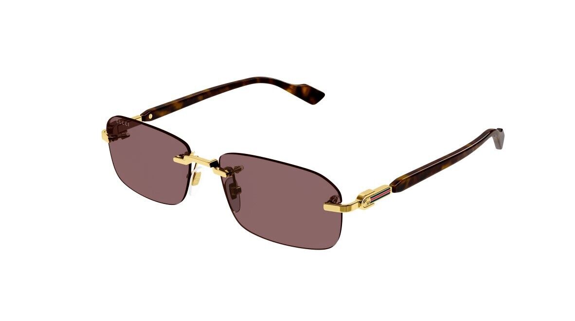 Gucci GG1221S 002 Gold Havana/Brown Rectangular Narrow Rimless Men's Sunglasses – Stylish Designer Shades for Driving, Beach & Outdoor Activities