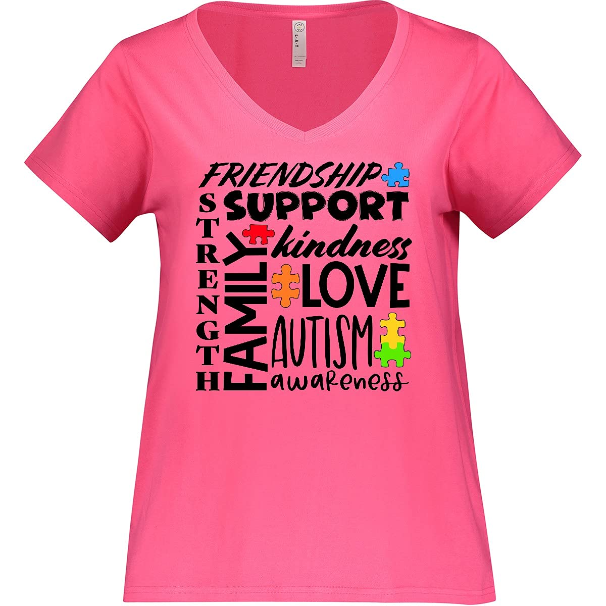 Inktastic Autism Awareness Love Friendship Support Women's Plus Size V-Neck T-Shirt - Comfortable Casual Wear for Autism Support Events & Everyday Outfits